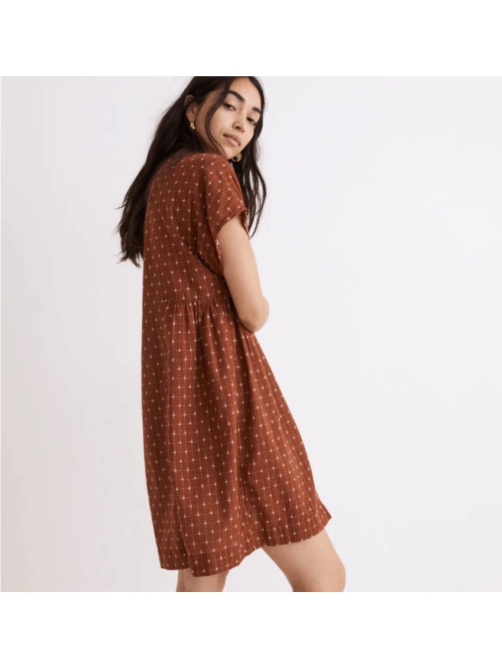 Madewell Sz M 100% Cotton Jacquard Dolman Sleeve Mini Pullover Dress Red - Picture 4 of 8